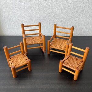 Vintage Miniature Wood Doll Chairs With Cane Seats 4" 5" Tall